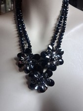 *BUTLER & WILSON * chunky Floral Statement Necklace Faceted Black Beads Sparkly