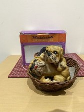 Michelangelo The Collection 2 English Bulldogs Playing In A Basket Vintage