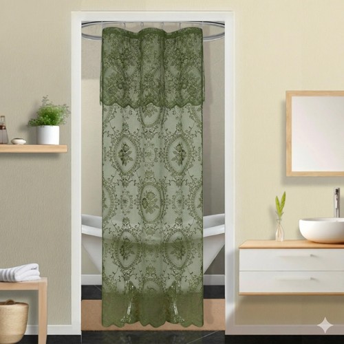 Sage green lace shower curtain - green,