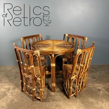 Dining Table & Four Matching Chairs Bamboo Cane Rattan Mid Century Vintage Retro