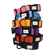 HugglePets Dog Collar Snappy Adjustable Nylon Black Red Purple Blue Pink Orange