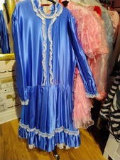 Blue satin and lace long sleeved maids dress