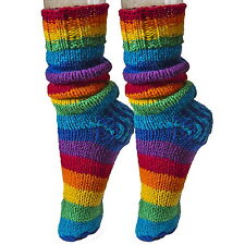 Fair Trade Nepalese Funky Boho Winter Wool Slipper Rainbow Socks Sizes 8 - 12".