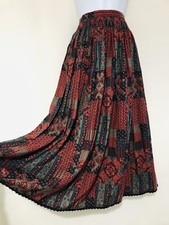 Vintage Skirt Floral Midi Vlogger Long Red Pleated Boho Retro Dirndl Size 10 