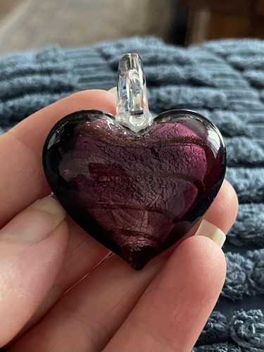 Purple glass heart pendant - heart,