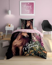 Chestnut Horse Single Reversible Duvet Cover 100% Cotton Children Bedding UK