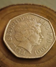 A British 2001 Fifty Pence 50p Coin Queen Elizabeth II. Large and Old and  Style