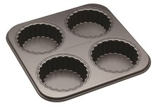 MasterClass Four Hole Loose Base Fluted Mini Tartlet Pan with Non-stick Coating