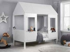 White Wooden Treehouse Bed Frame 3ft Single and mattress