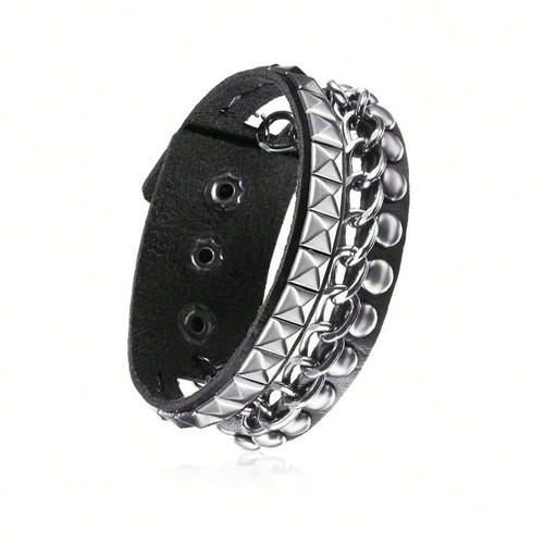 Black studded faux leather - black,