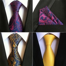 Men Floral Paisley Wedding Tie & Pocket Square Hanky Handkerchief Matching Set 