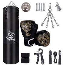 39" Punching Bag, 15 Piece Set, Unfilled, Heavy, 360° Rotation, Adult, BLACK