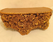 Vintage Style Gold Tone Floating Wall Shelf Roses Baroque Floral