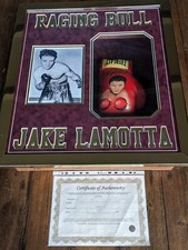 Jake LaMotta Hand Signed Boxing Glove. Framed With Painting & COA. Raging Bull