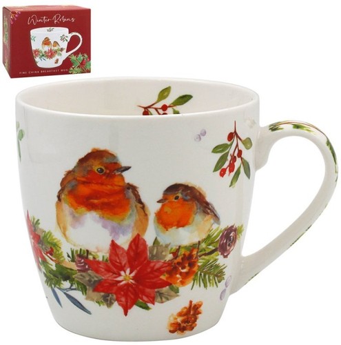 Winter robins breakfast - winter, mug