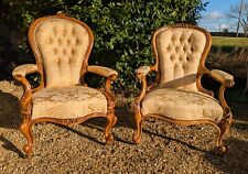 Super Pair of Spoonback Walnut Armchairs Mid Victorian