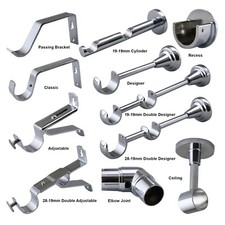 Polished Chrome Curtain Pole Rod Brackets 19mm 28mm 35mm Recess Extend Double