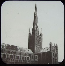 Glass Magic Lantern Slide NORWICH CATHEDRAL SPIRE C1890 PHOTO NORFOLK