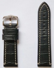 Hirsch Knight Alligator Embossed Leather Watch Strap in Black Silver Buckle