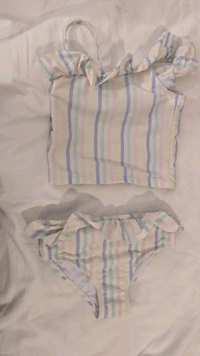 Girls white striped tankini - white,