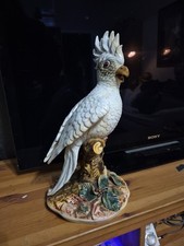 Vintage Capodimonte Porcelain White Cockatoo On A Branch Figure