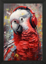 Grey Parrot Headphones Framed