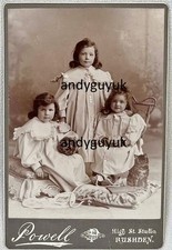 CABINET CARD RUSHDEN BY POWELL GIRL GROUP CAT ANTIQUE PHOTO DRESS FASHION