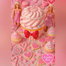 Pink Cupcake Ceramic Cookie Jar with Bow – Adorable Kitchen Storage Coquette NWT