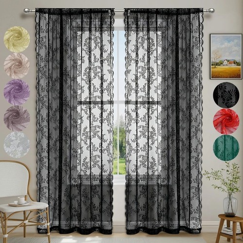 Lace sheer curtain panel - curtain,