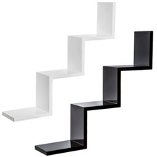 Modern Zig Zag, W, Step Shape Floating Wall Shelves Display Books CD/DVD shelf