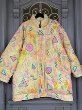 Oversized 80s multi-coloured hand painted puffer coat with paint splatter design