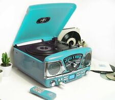 Roxy 4 BT Vinyl Record Player Turntable CD Radio USB Music System Centre Blue