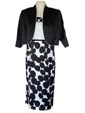 Berkertex Dress & Jacket Monochrome Satin Mother Of The Bride Races UK 12