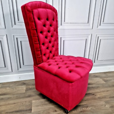 Retro Vintage Deep Button Velvet Slipper Chair – Bedroom Accent Seat On Castors