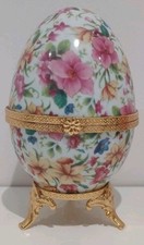 Past Times Porcelain Hinged Decorative Egg Shaped Trinket Sweet Box Gold Floral