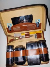 Vintage 1960's Gentleman's Travel Grooming Kit - Leather case - chromium plated