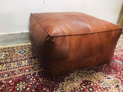 Leather pouf ottoman moroccan - pouf,