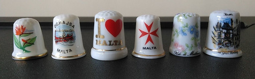 Six souvenir ceramic thimbles - ceramic,