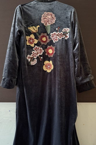 Women grey velvet floral - velvet,