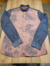 Pearly King Striking Two Tone Denim & Floral Print  Distressed Shirt SizeL