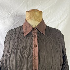Anne Fontaine Women's Shirt Brown Long Sleeve Top Size 44 UK 16 Stretch Crinkle