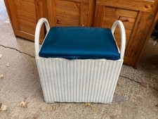 Vintage Lloyd Loom Lusty White Wicker Woven Laundry Basket Bin Box Seat Stool