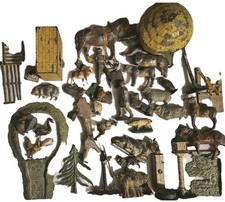 LARGE BUNDLE OF VINTAGE  LEAD FARM YARD ANIMALS FARMER BUILDINGS TREE LOG OWL