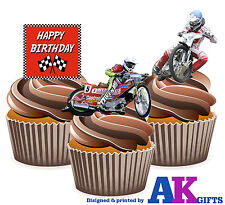  PRECUT Happy Birthday Speedway Mix 12 Edible Cupcake Toppers Cake Decorations 