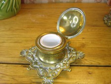 Vintage Ornate Brass Ink Well