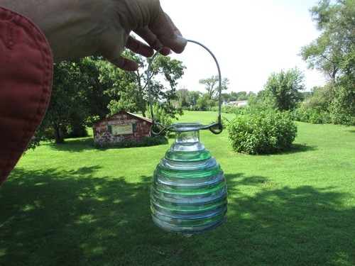 Vintage ribbed glass green - glass,