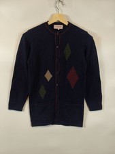 Country Collection 100% Lambswool Cardigan Small Navy Diamond Argyle Buttons