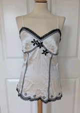 MARELLA IVORY BLACK BEADED LACE SILK CAMISOLE TOP SIZE 10 BNWT