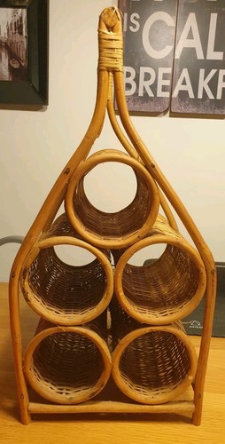 Wicker bamboo wine rack boho