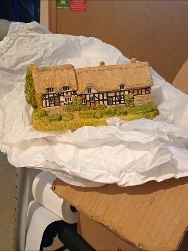 Thatched cottage resin painted - resin,